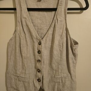 BCX Beige Button-Front Vest Blouse
